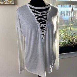 Express lace up front long sleeved top size small